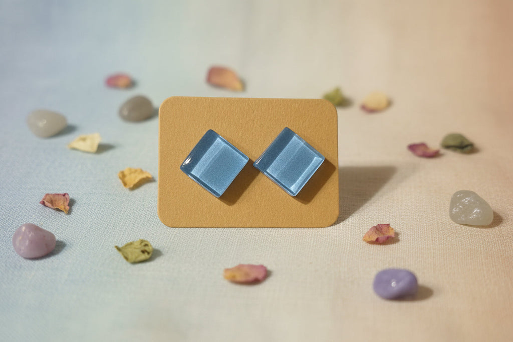 Cabochon Earring Square Light Blue