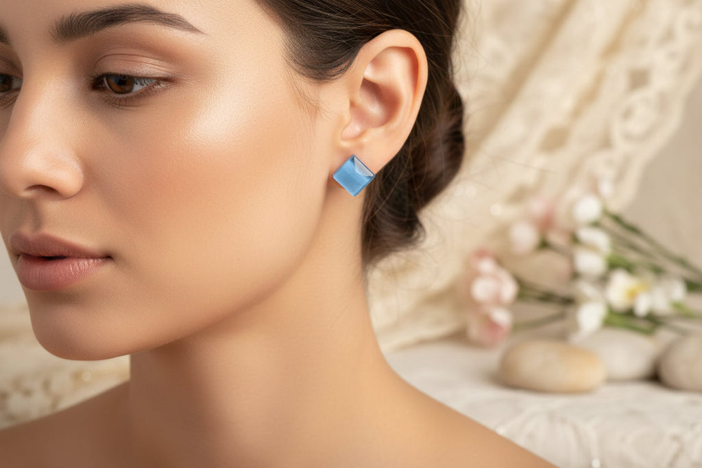 Cabochon Earring Square Light Blue