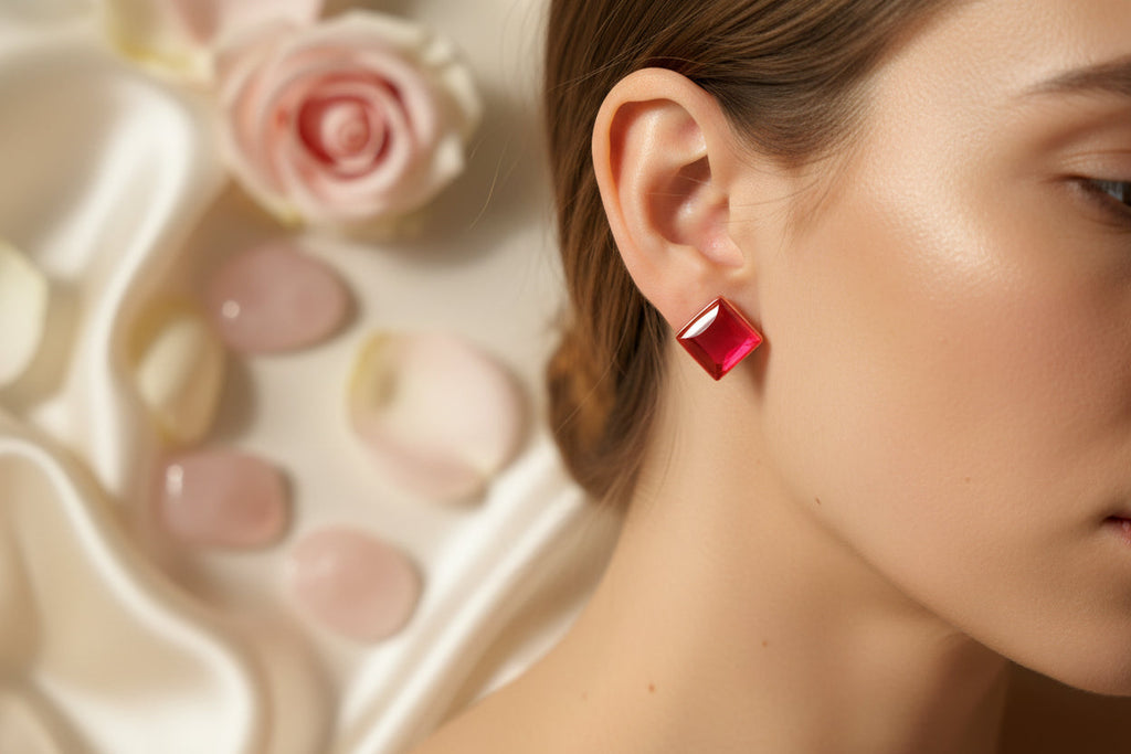 Cabochon Earring Square Pink