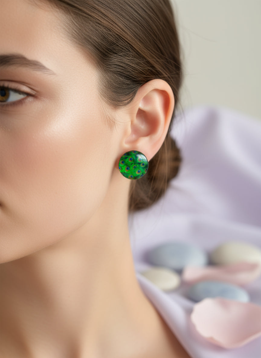 Cabochon Earring with Peacock
