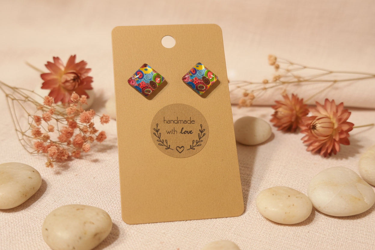 Cabochon Earring Square Colorful