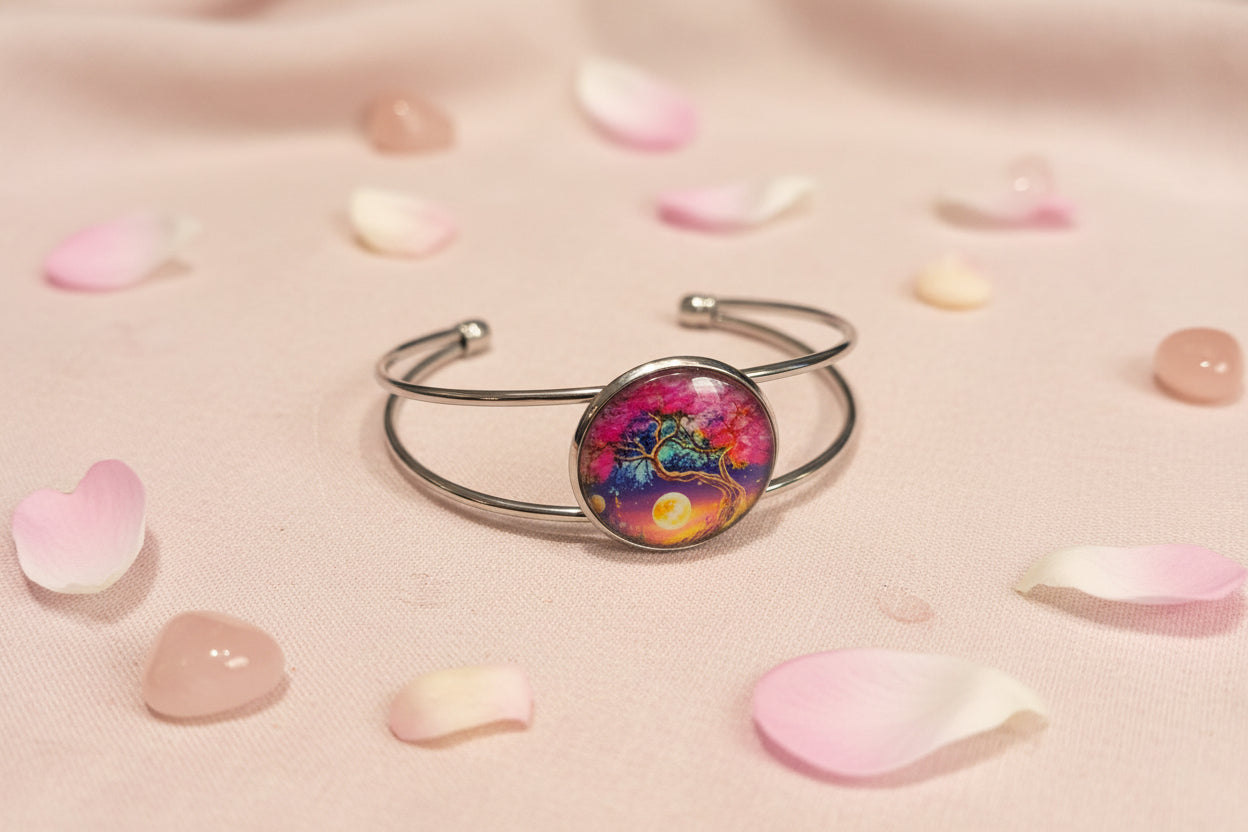 Cabochon Bracelet Pink Tree of Life