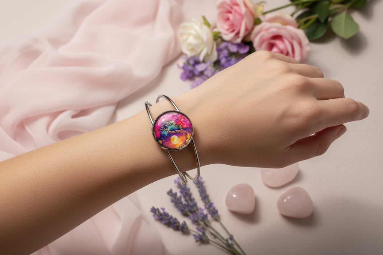 Cabochon Bracelet Pink Tree of Life