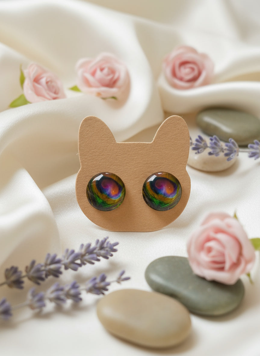 Cabochon Earring with Peacock