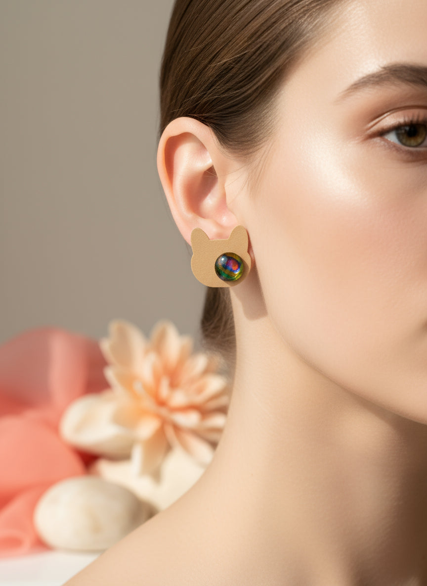 Cabochon Earring with Peacock