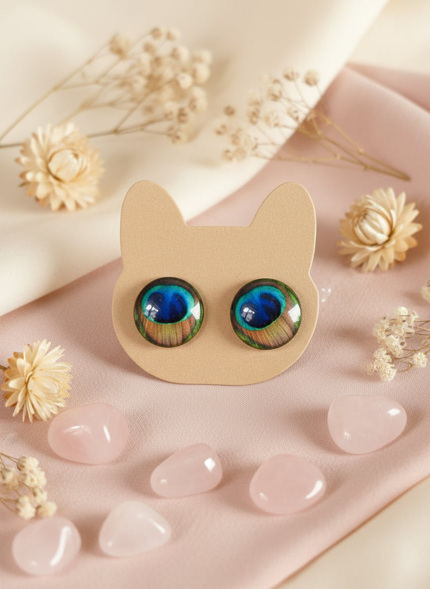 Cabochon Earring with Peacock