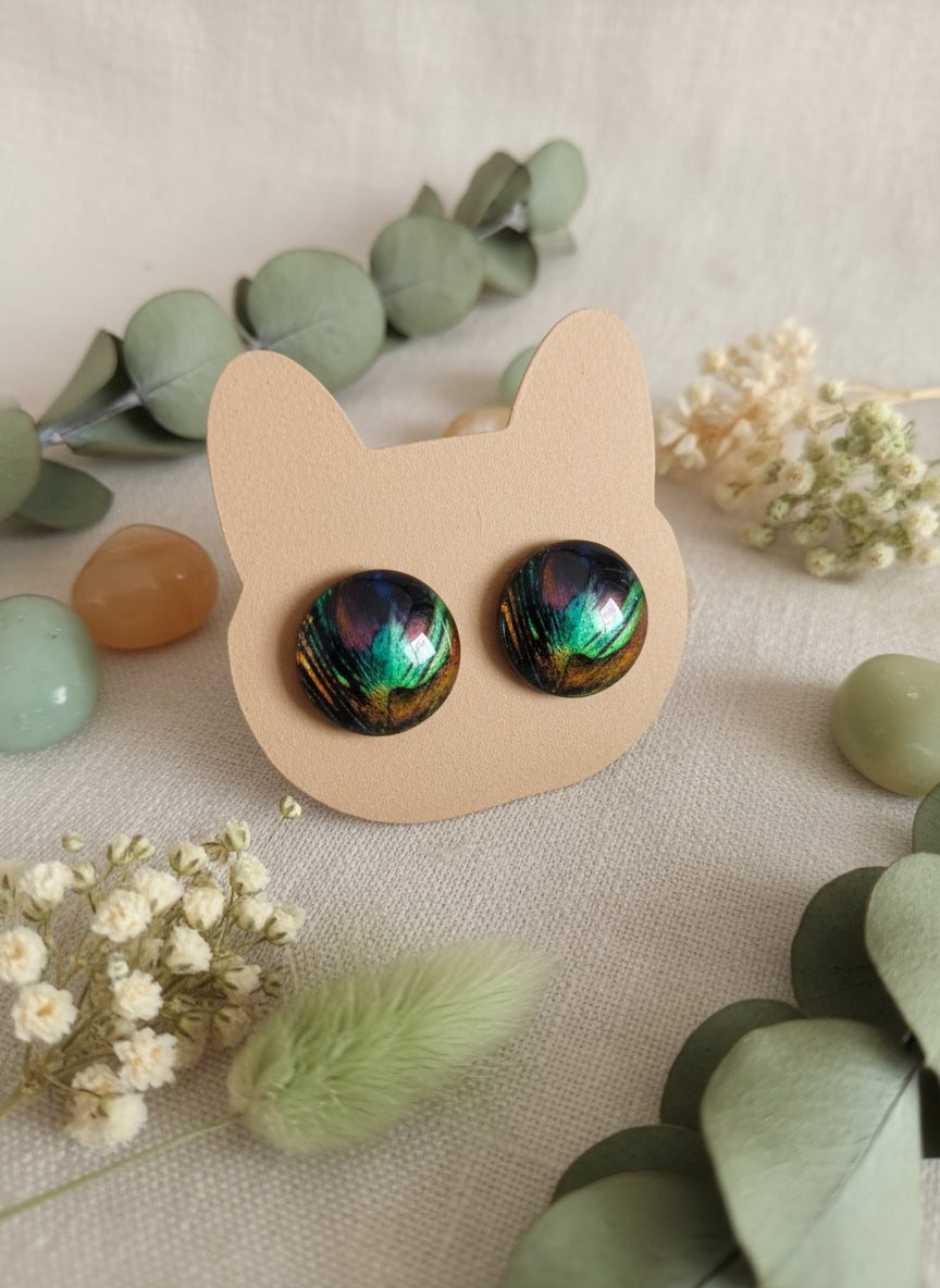 Cabochon Earring with Peacock