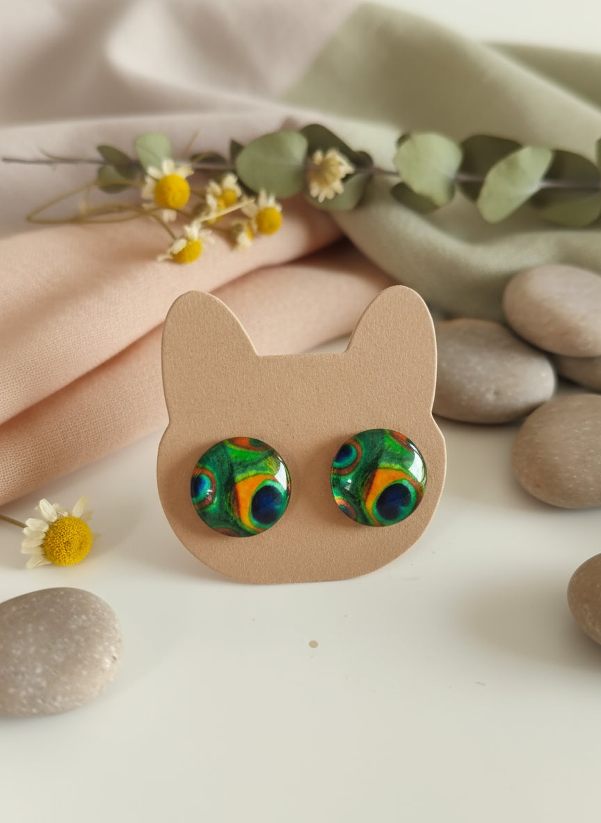 Cabochon Earring with Peacock