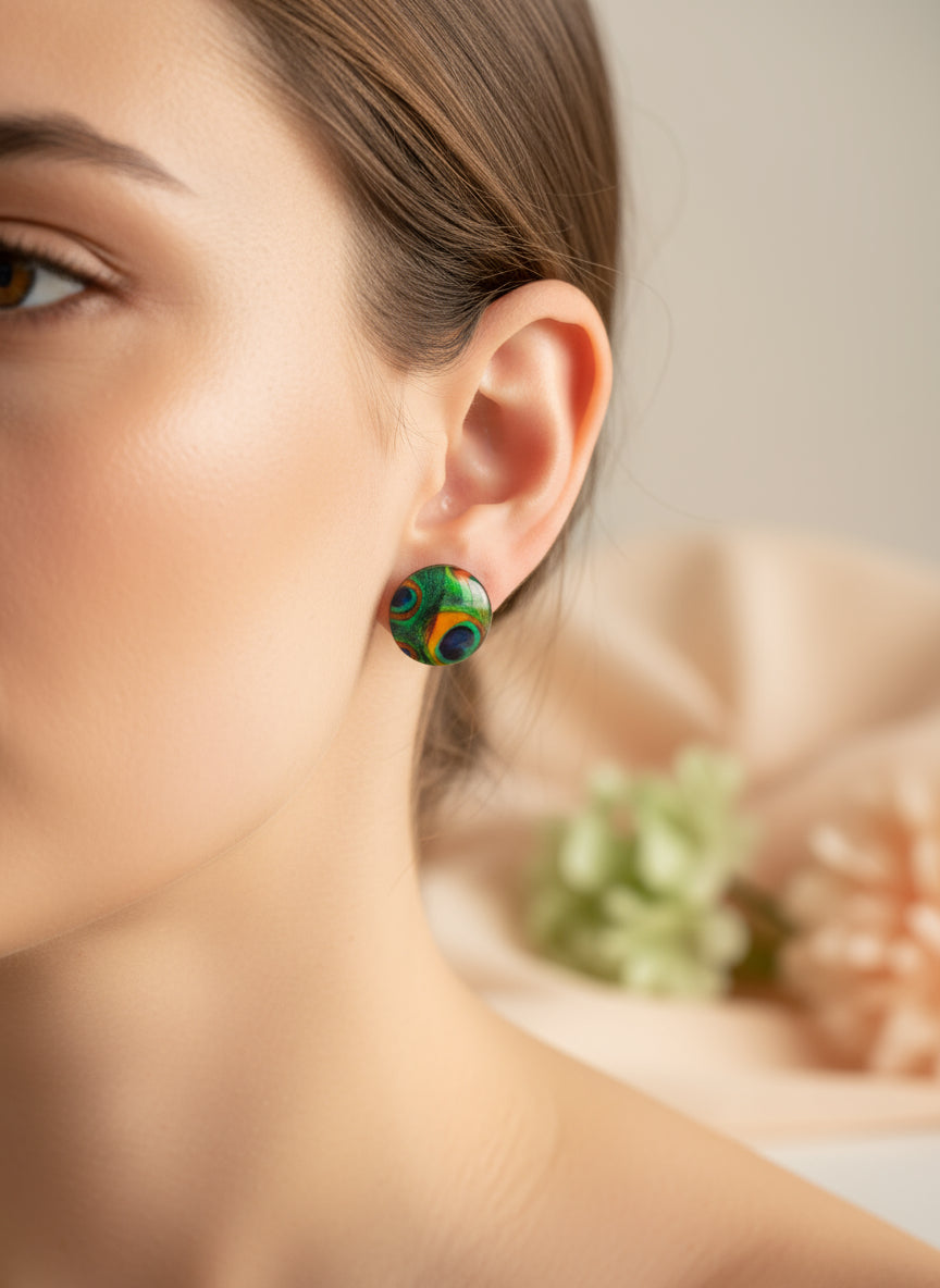 Cabochon Earring with Peacock