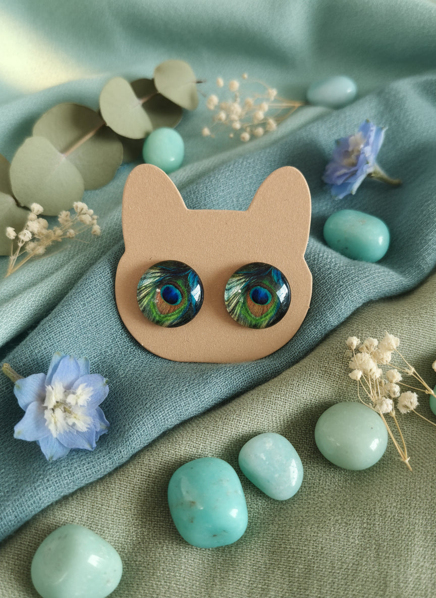 Cabochon Earring with Peacock