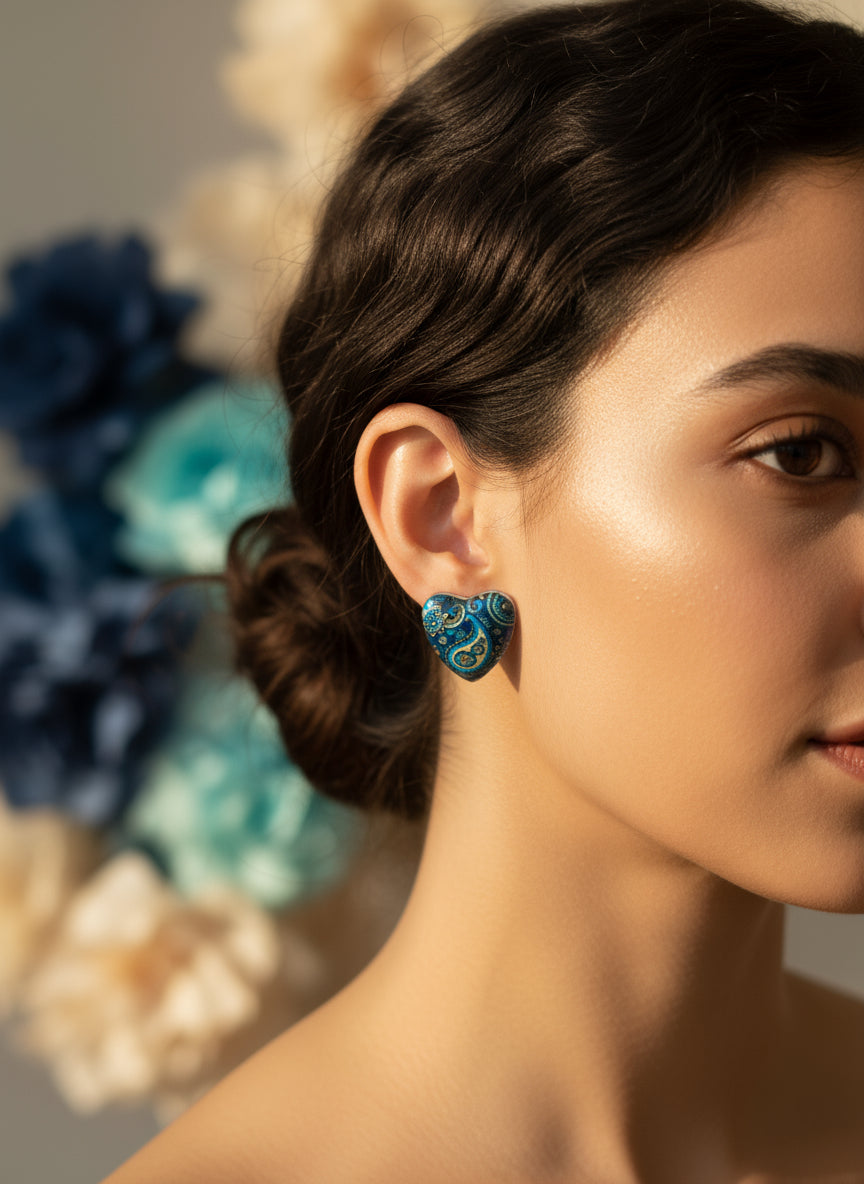 Cabochon Earring with Heart