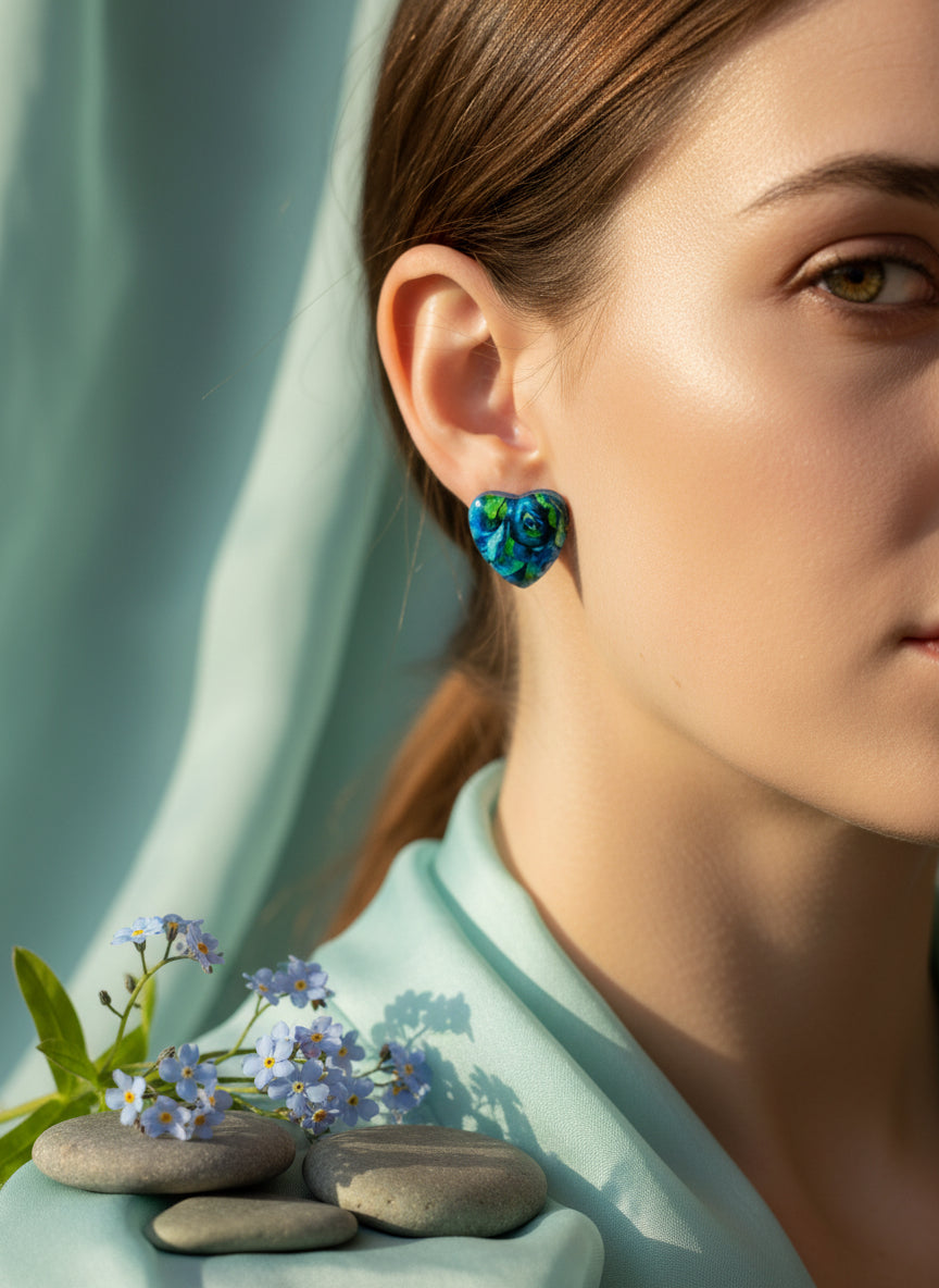 Cabochon Earring with Heart