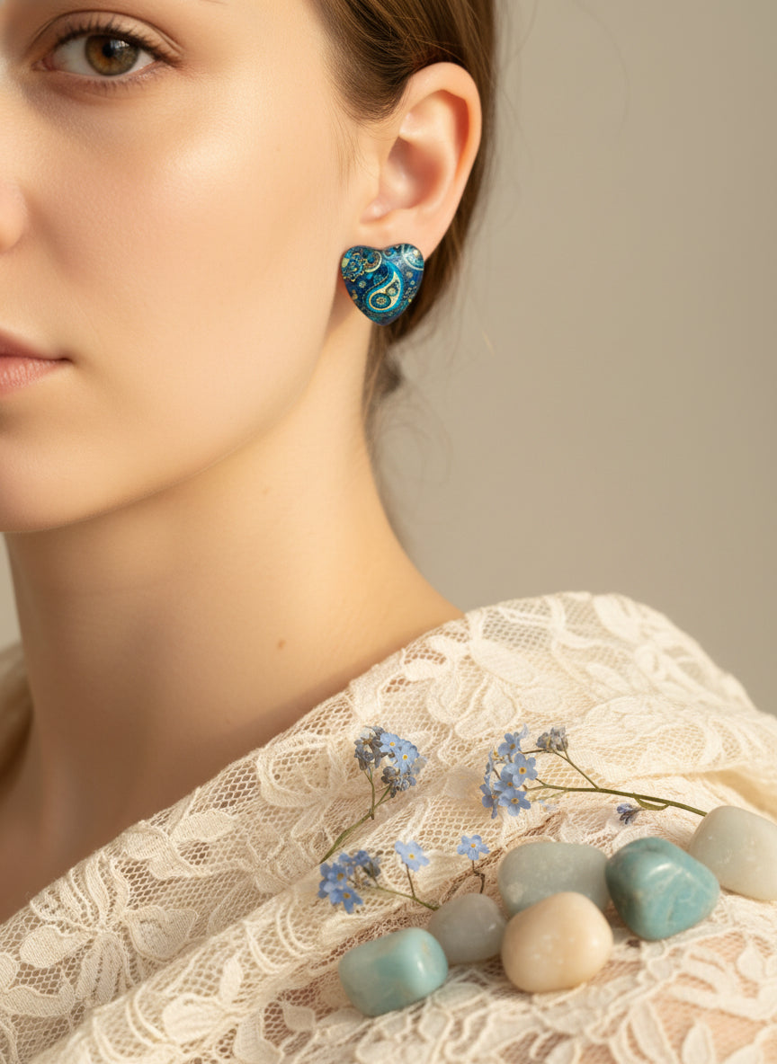 Cabochon Earring with Heart