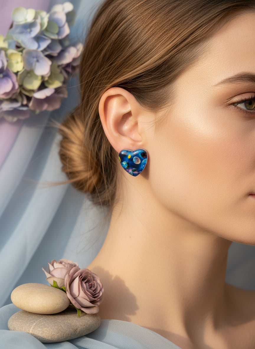 Cabochon Earring with Heart