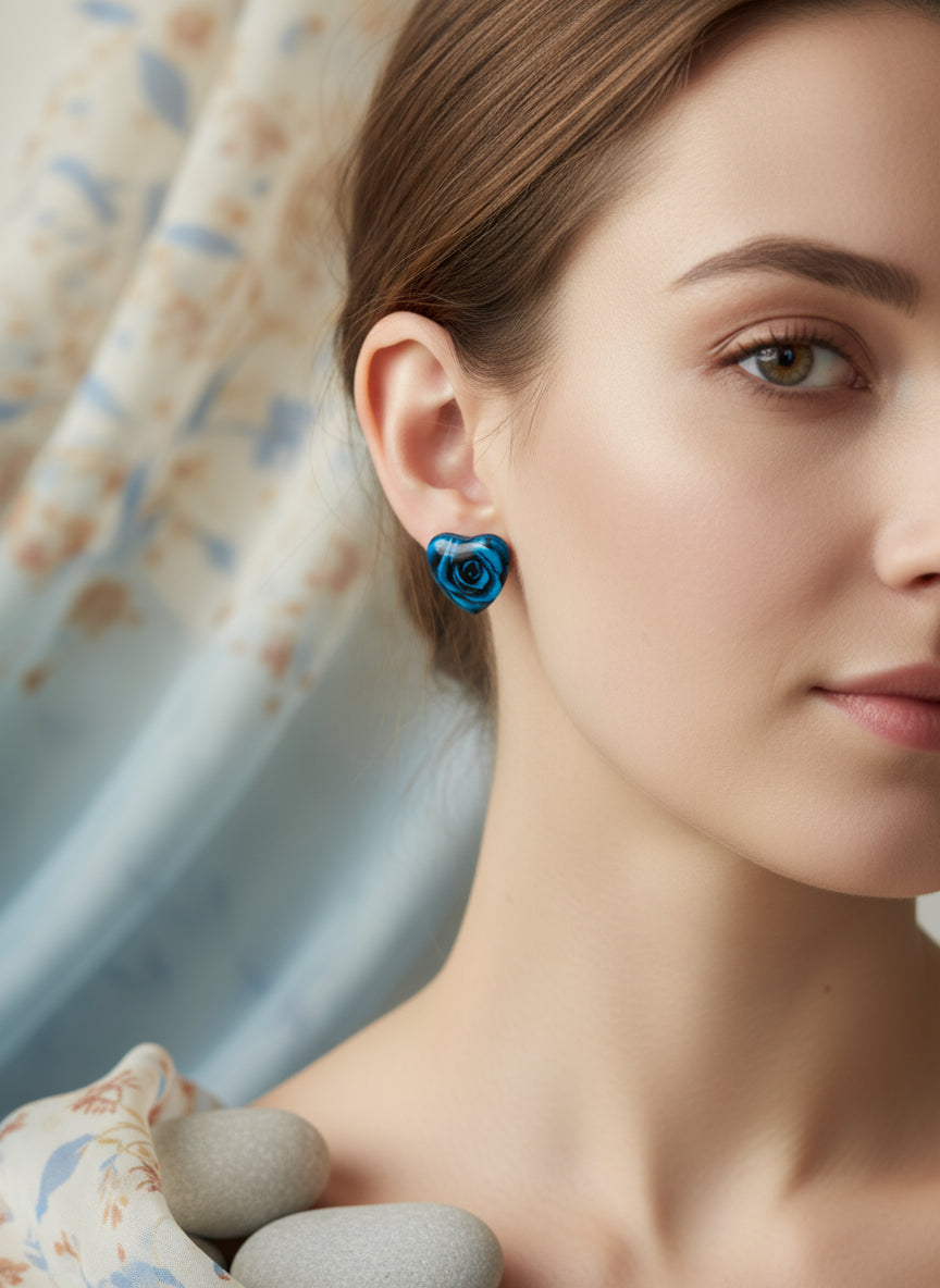 Cabochon Earring with Heart