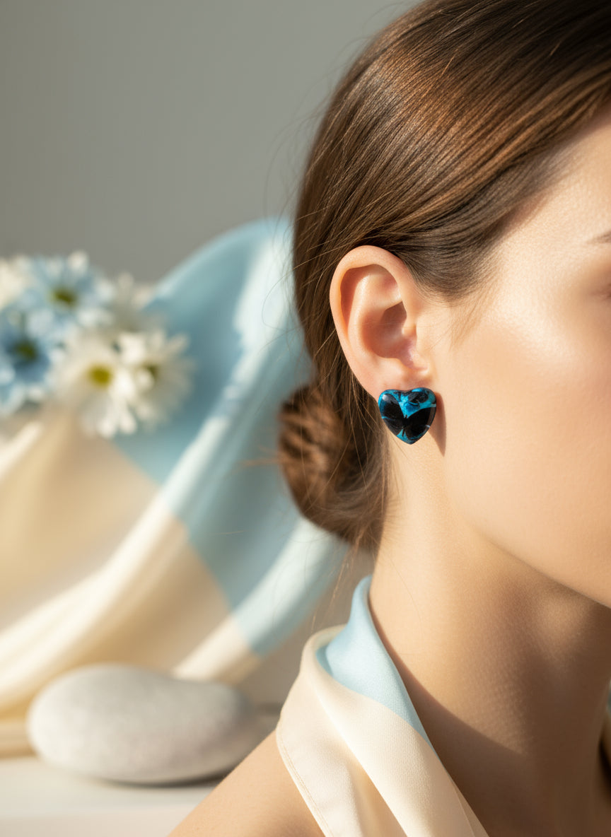 Cabochon Earring with Heart