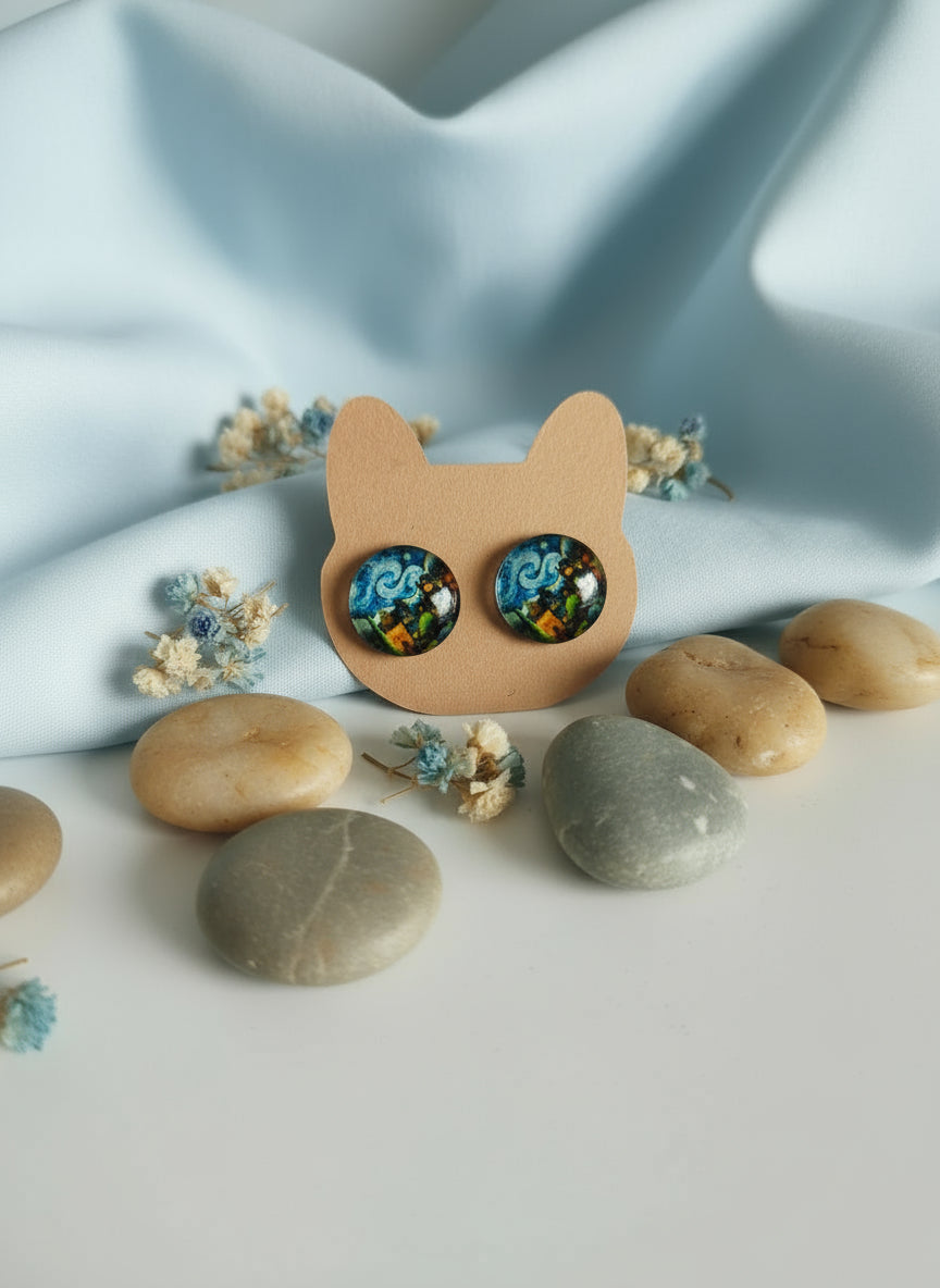 Cabochon Earring with Landscape and Town
