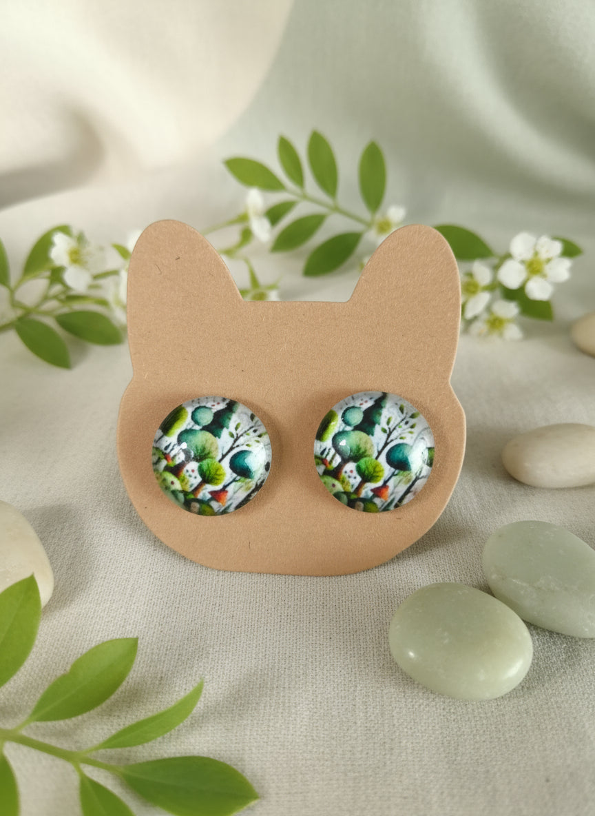 Cabochon Earring with Landscape and Town