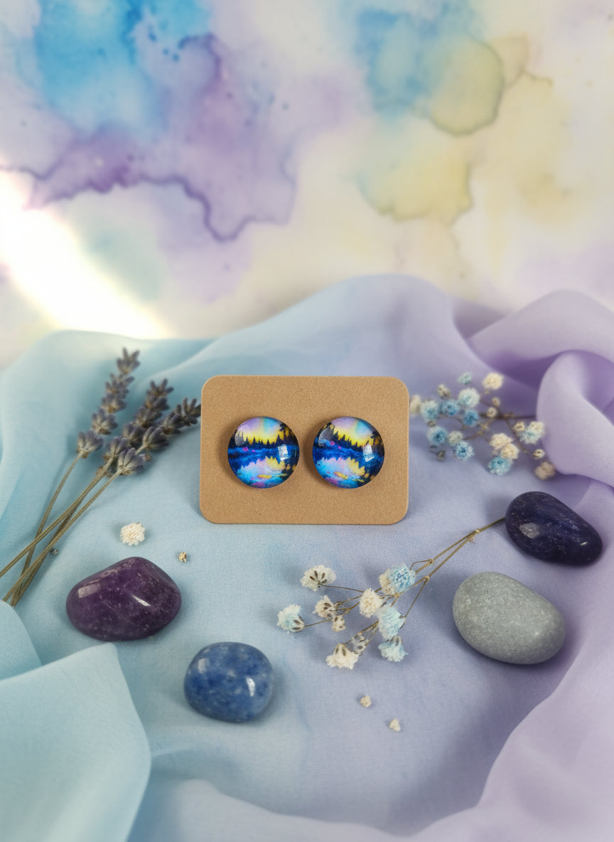 Cabochon Earring with Landscape and Town