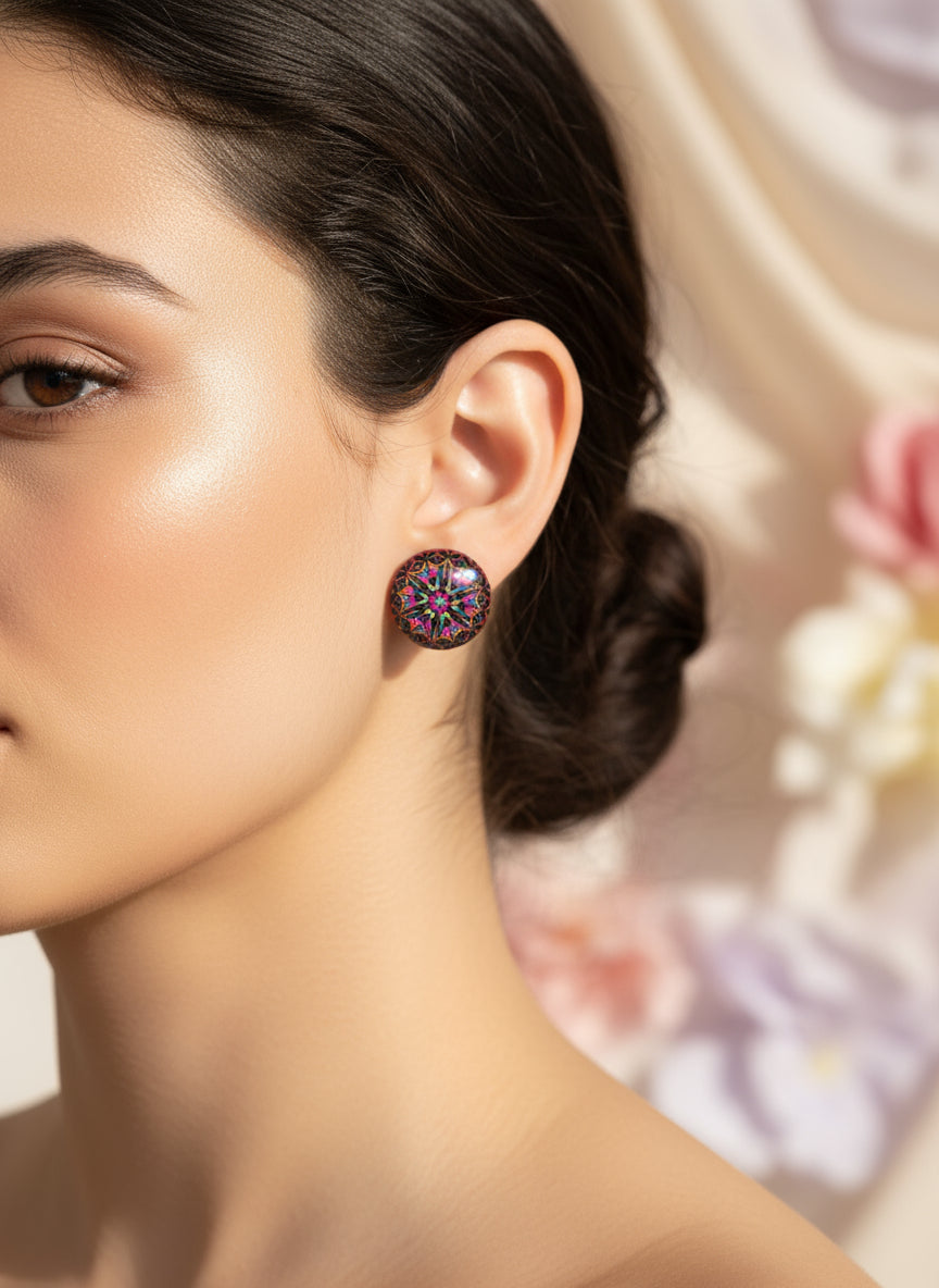 Cabochon Earring with Mandala