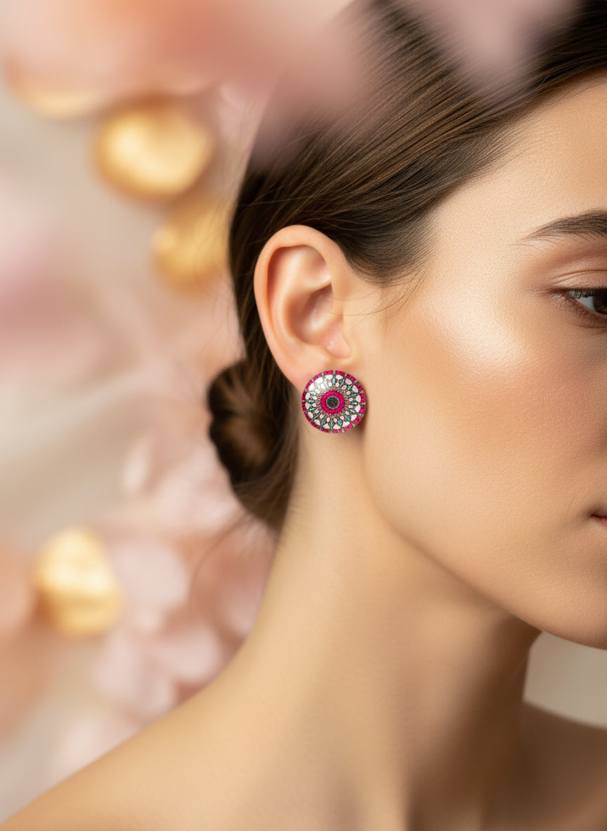 Cabochon Earring with Mandala