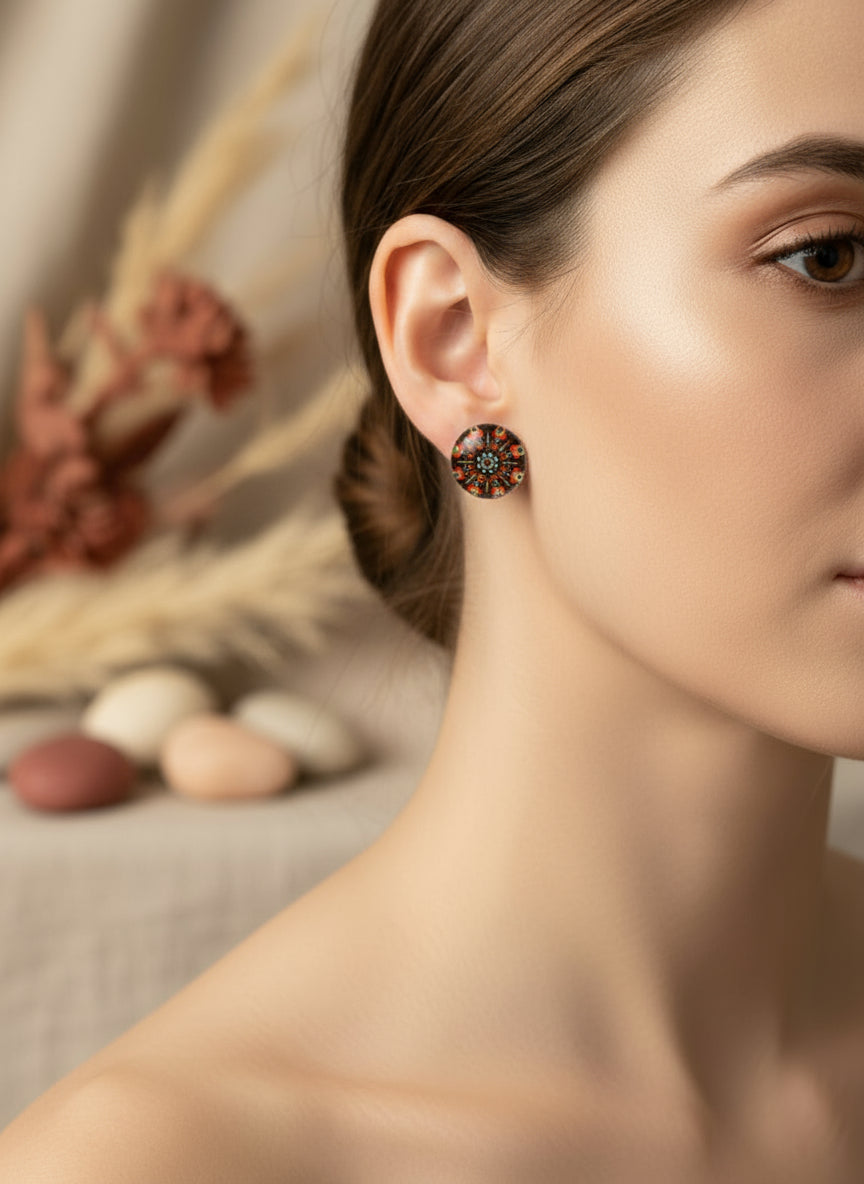 Cabochon Earring with Mandala