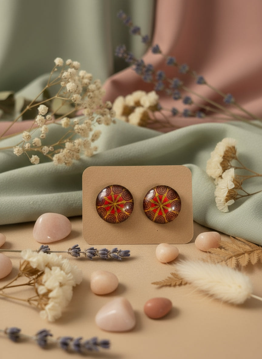 Cabochon Earring with Mandala