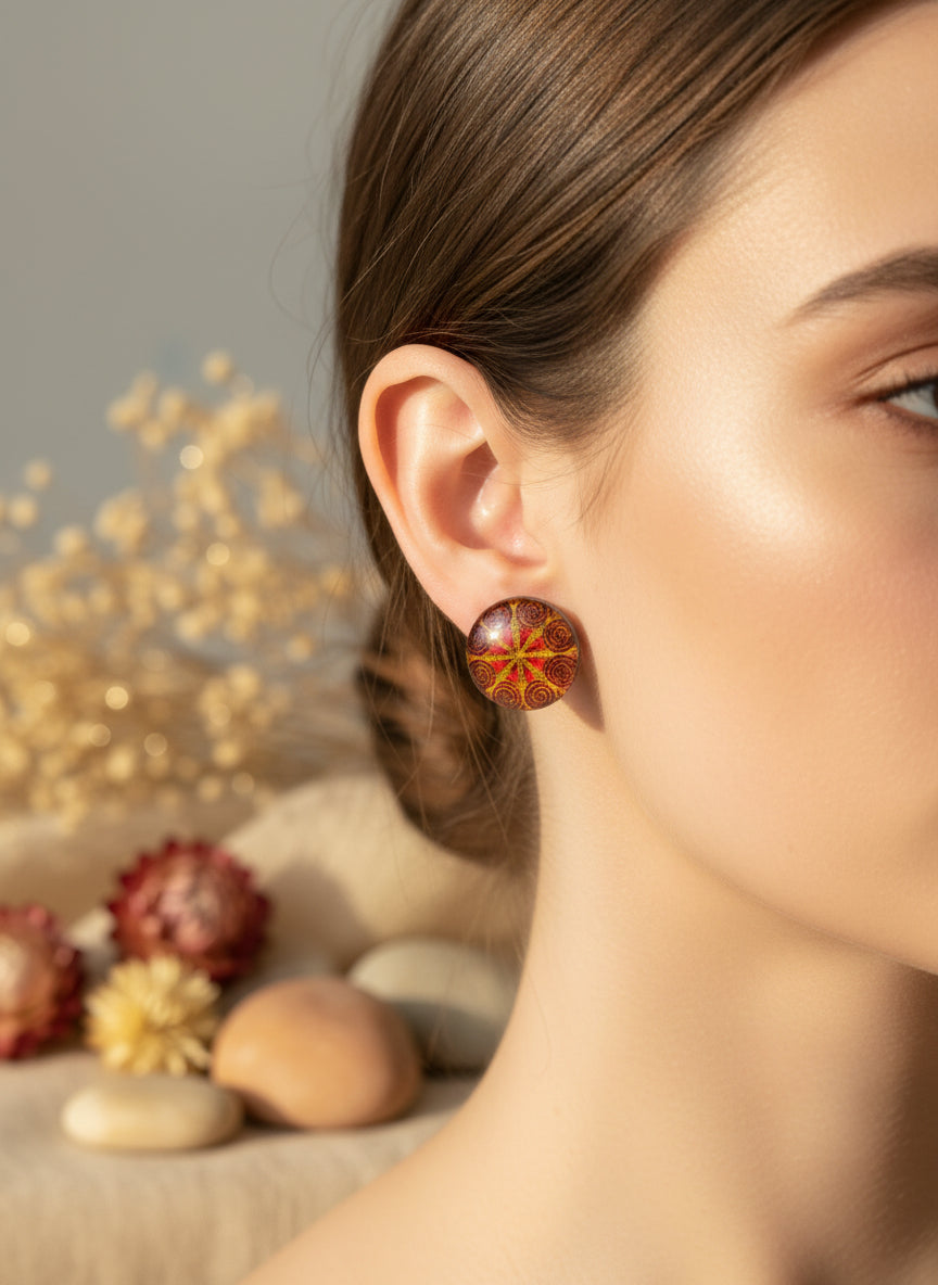 Cabochon Earring with Mandala