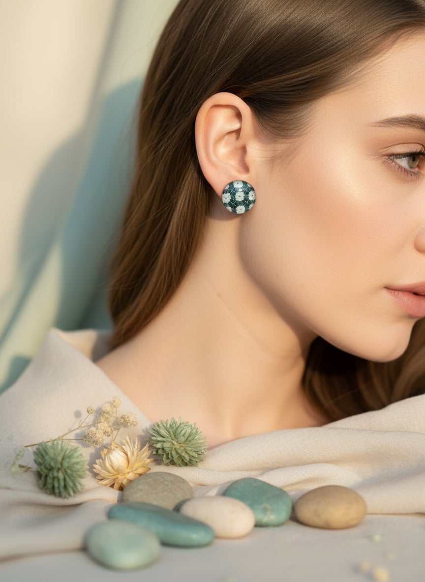 Cabochon Earring with Mandala