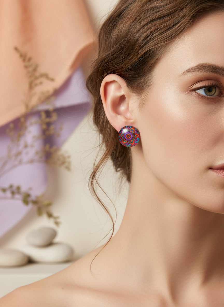 Cabochon Earring with Mandala
