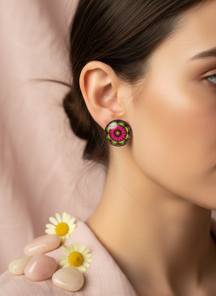 Cabochon Earring with Mandala