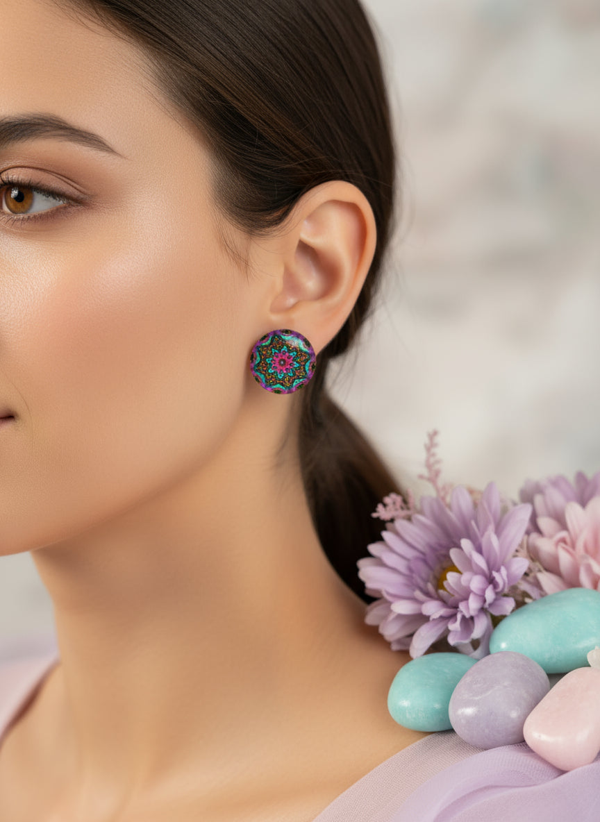 Cabochon Earring with Mandala