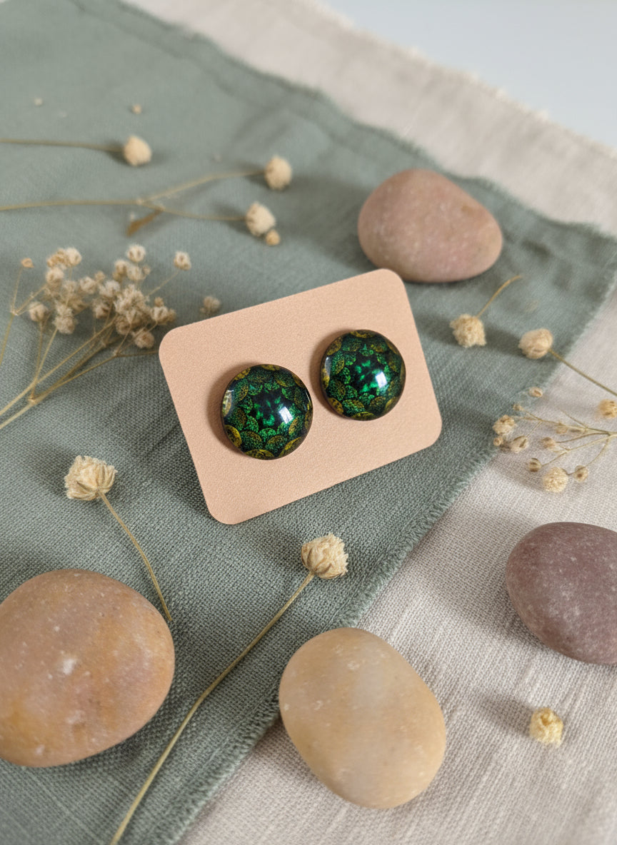 Cabochon Earring with Mandala