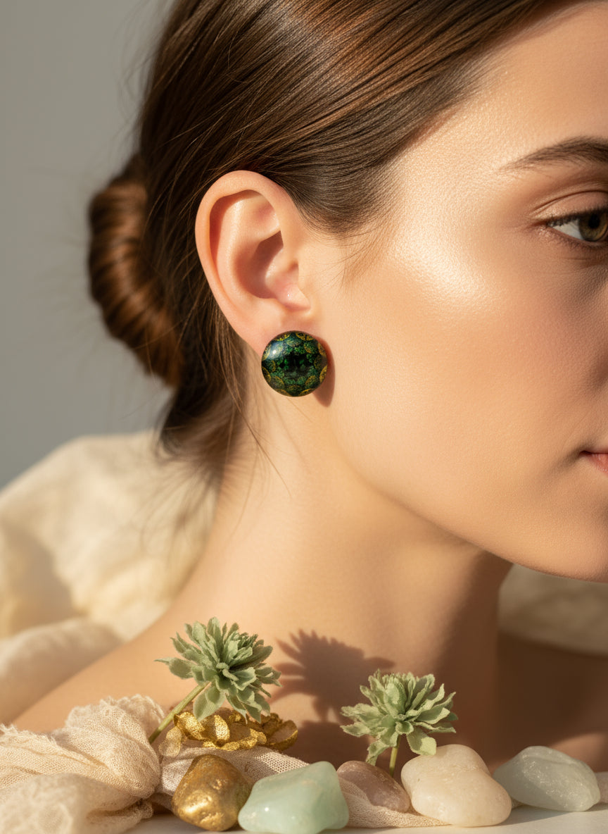 Cabochon Earring with Mandala
