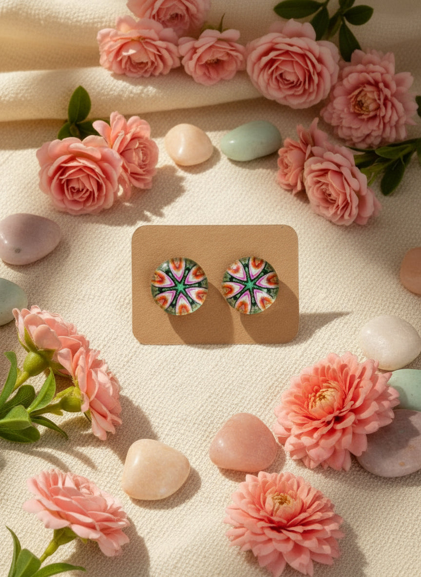 Cabochon Earring with Mandala