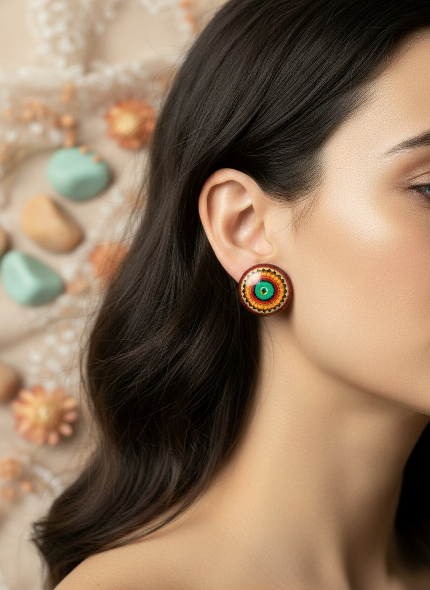 Cabochon Earring with Mandala