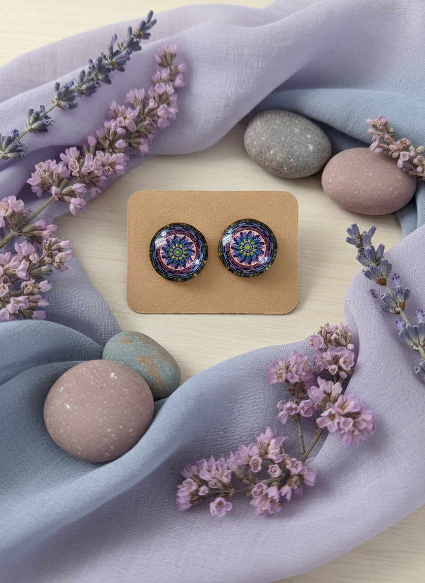 Cabochon Earring with Mandala