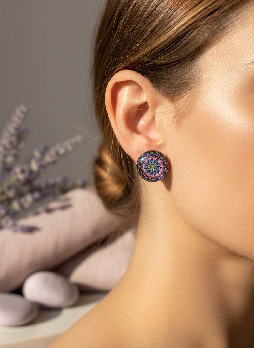 Cabochon Earring with Mandala