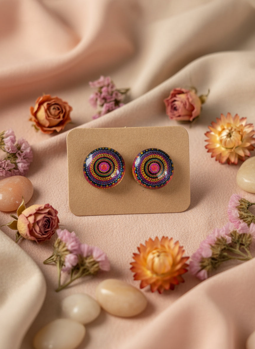 Cabochon Earring with Mandala