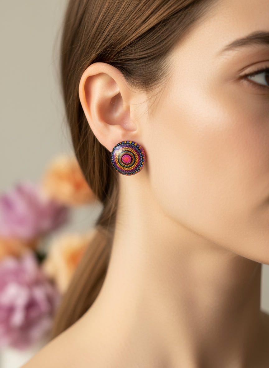Cabochon Earring with Mandala