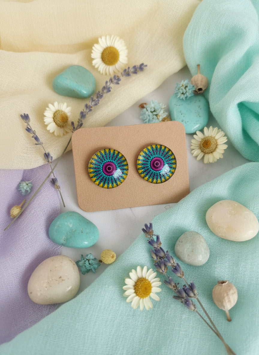 Cabochon Earring with Mandala