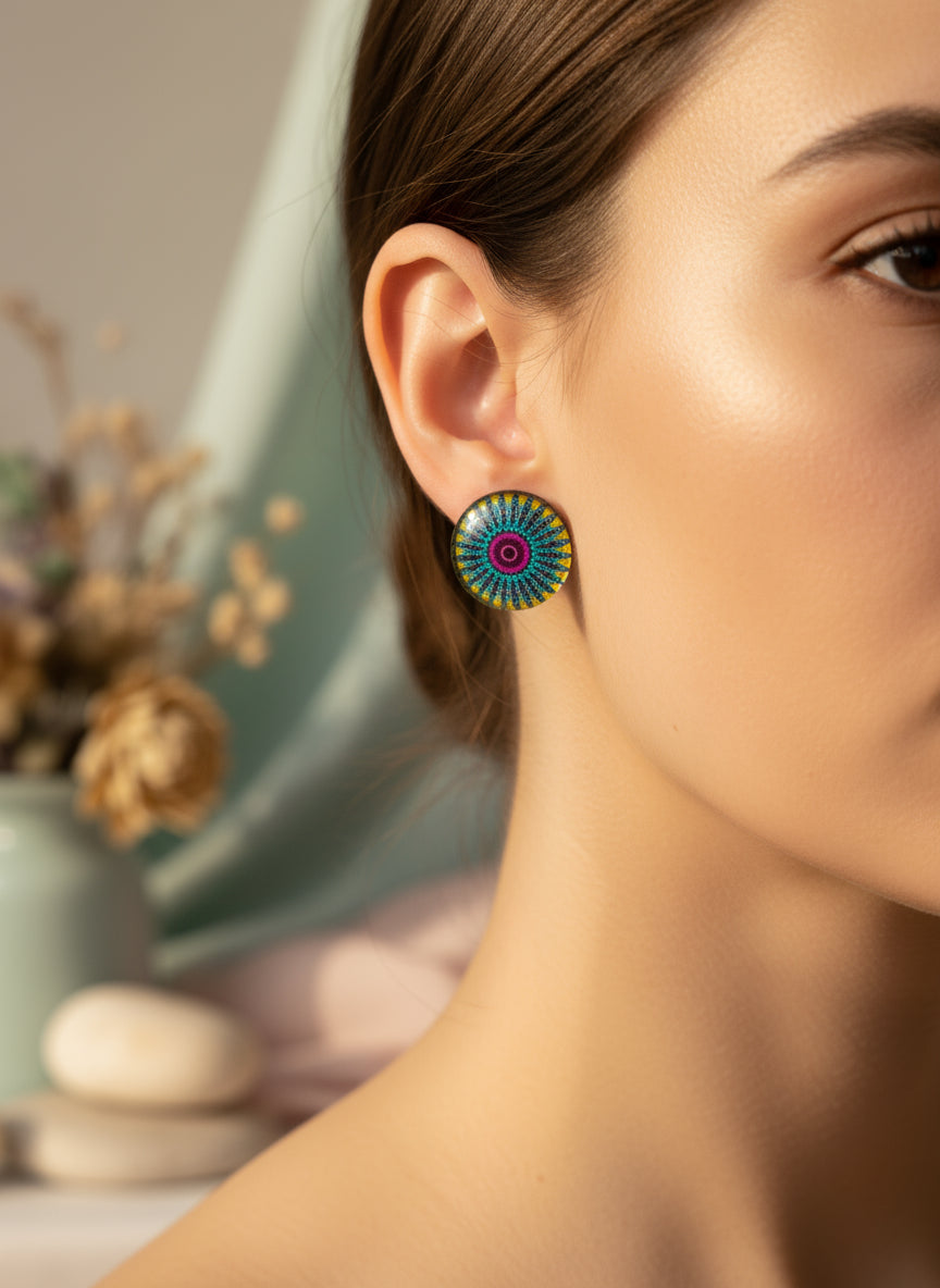 Cabochon Earring with Mandala