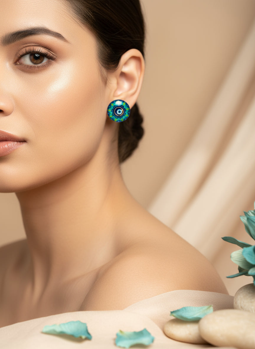 Cabochon Earring with Mandala