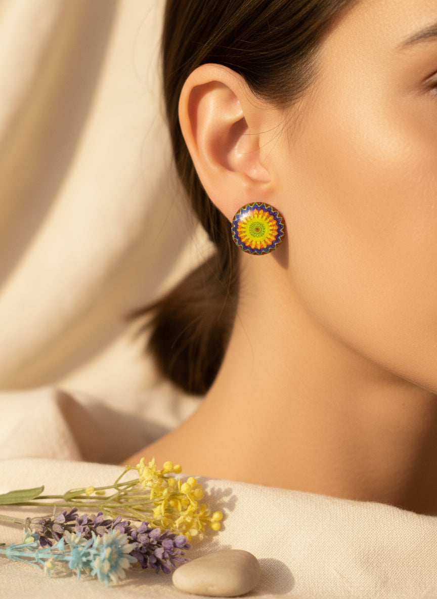 Cabochon Earring with Mandala