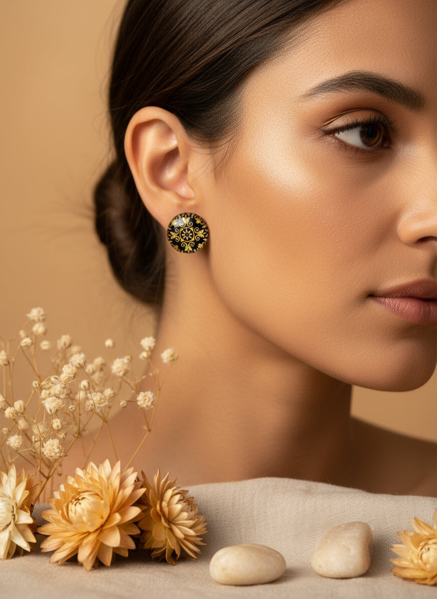 Cabochon Earring with Mandala