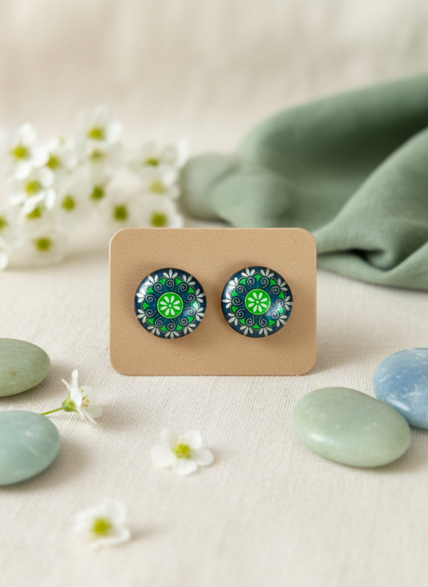 Cabochon Earring with Mandala