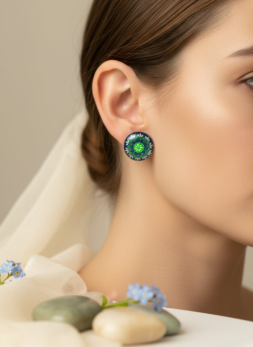 Cabochon Earring with Mandala