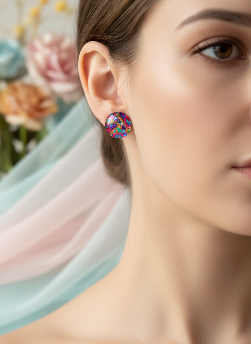Cabochon Earring with Mandala
