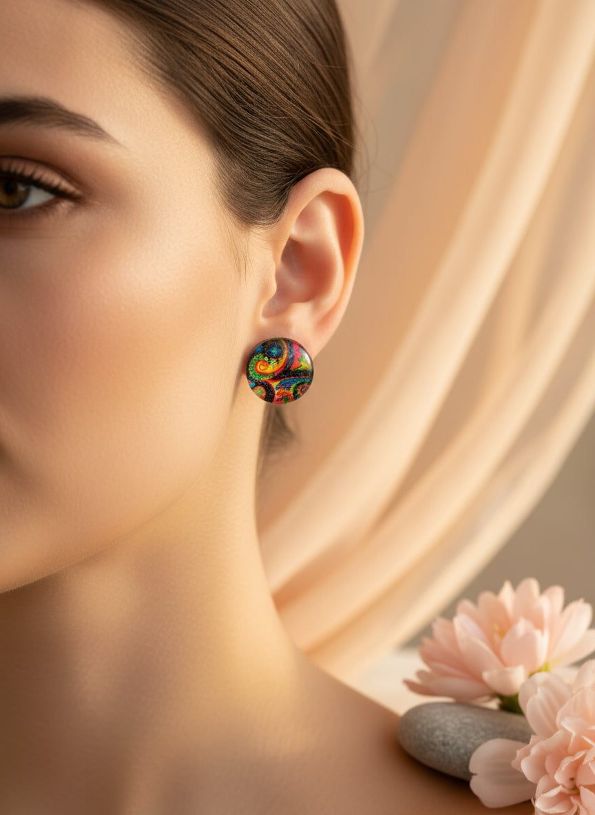 Cabochon Earring with Mandala