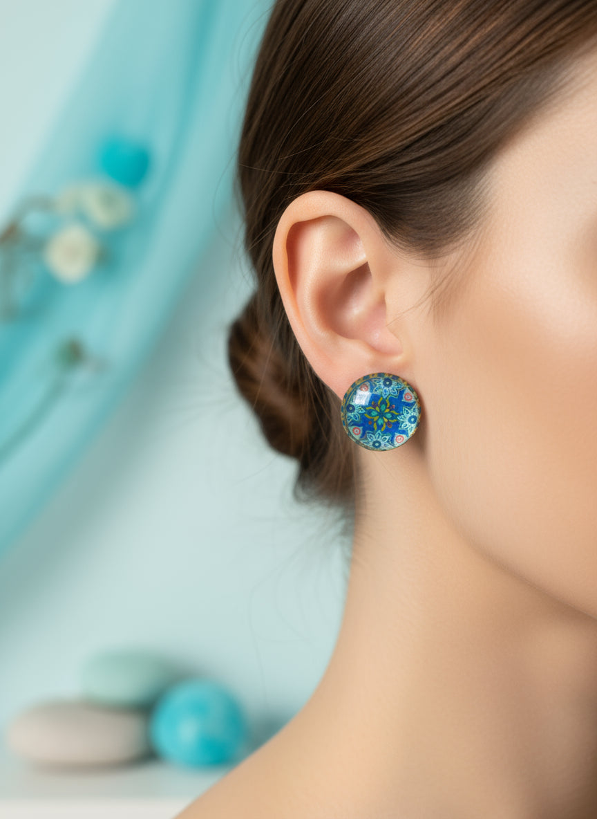 Cabochon Earring with Mandala